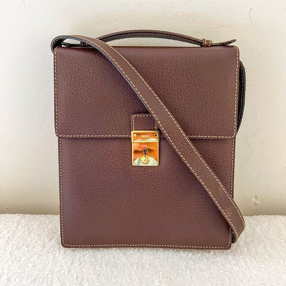 GUCCI Vintage Brown Leather Crossbody Bag - Picture 1 of 12